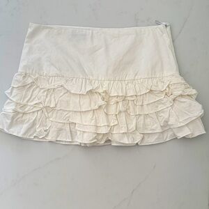 Zara White Poplin Ruffled Mini Skirt